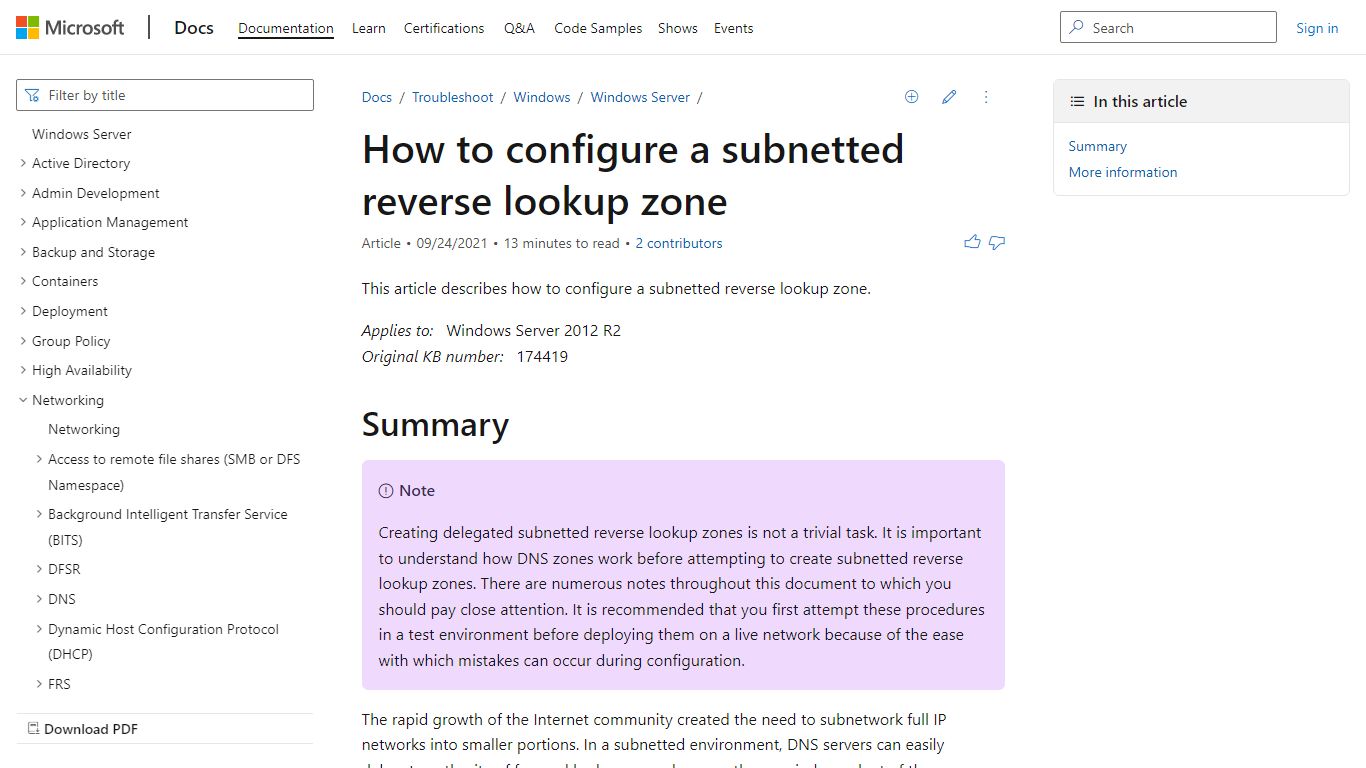 configure a subnetted reverse lookup zone - Windows Server